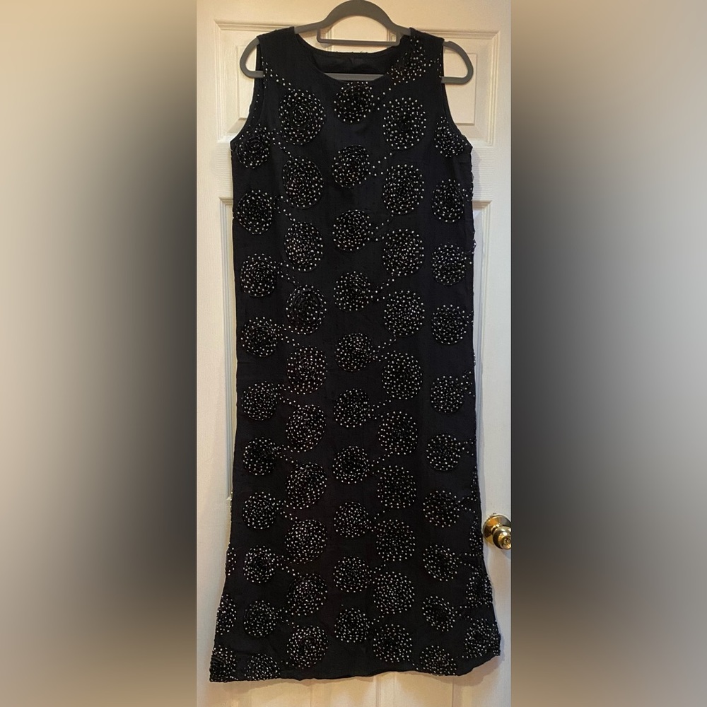 Vintage 80’s Black Shift Dress with Black & White Polka Dot Swirl Pattern